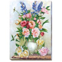 Main Bead Embroidery Kit on Canvas  Abris Art AB-400 Bouquet in cream shades