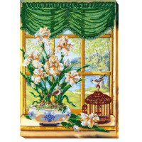 Main Bead Embroidery Kit on Canvas  Abris Art AB-455 Outside the window is spring-1
