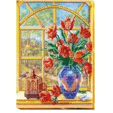 Main Bead Embroidery Kit on Canvas  Abris Art AB-456 Outside the window is spring-2