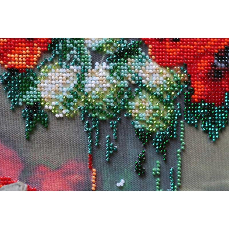 Main Bead Embroidery Kit on Canvas  Abris Art AB-460 Poppies and bulldogs