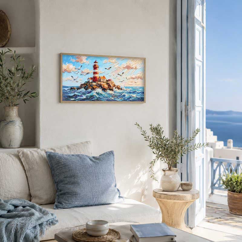 Main Bead Embroidery Kit on Canvas  Abris Art AB-989 Lighthouse Above the Waves