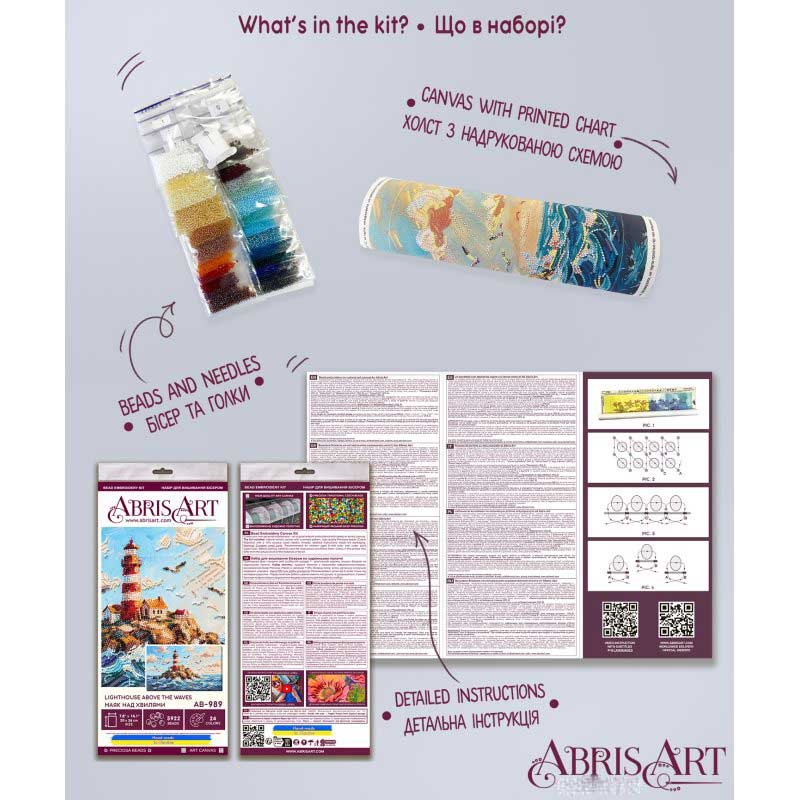 Main Bead Embroidery Kit on Canvas  Abris Art AB-989 Lighthouse Above the Waves