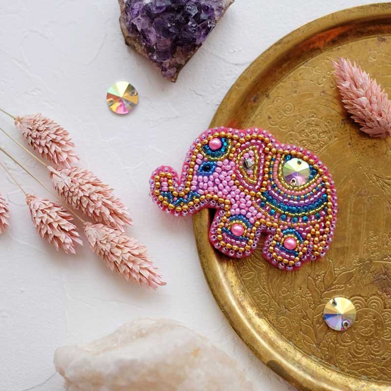 Bead embroidery kit decorations Abris Art AD-038 Pink baby elephant