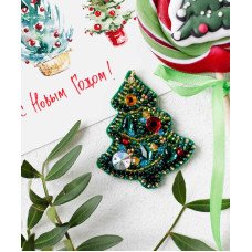 Набор для вышивки бисером украшения на натуральном художественном холсте Абрис Арт AD-094 Новогодняя ель