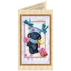 Bead embroidery kit postcard Abris Art AO-108 Bear Teddy and dragonflies