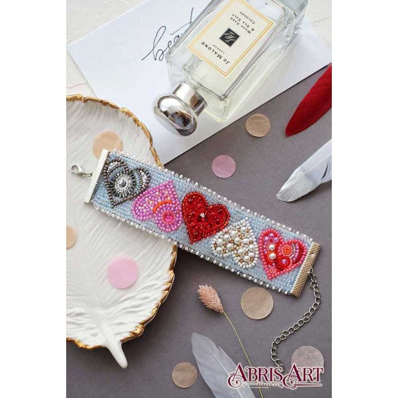 Набір для вишивання бісером прикраса-браслет на натуральному художньому холсті Абріс Арт ADB-005 Справи сердечні