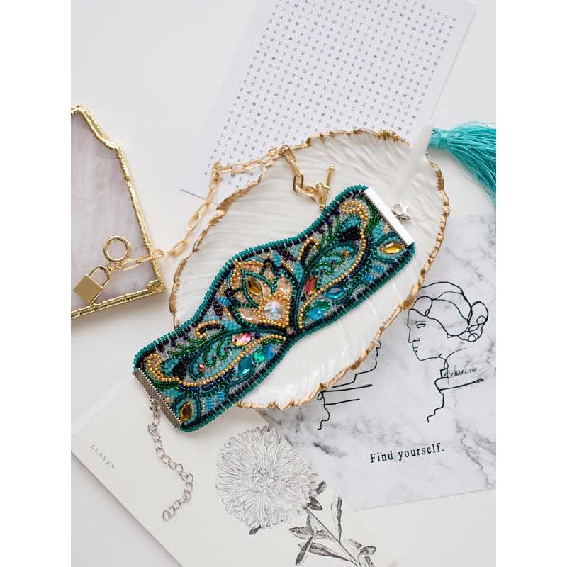 Набор для вышивки бисером украшение-браслет на натуральном художественном холсте Абрис Арт ADB-008 Виридиан