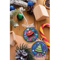 Набор для вышивки бисером новогодней игрушки на натуральном художественном холсте Абрис Арт АВТ-003 Мишкин праздник