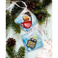 Набір для вишивання бісером новорічної іграшки на натуральному художньому холсті Абріс Арт АВТ-016 Зимова совушка