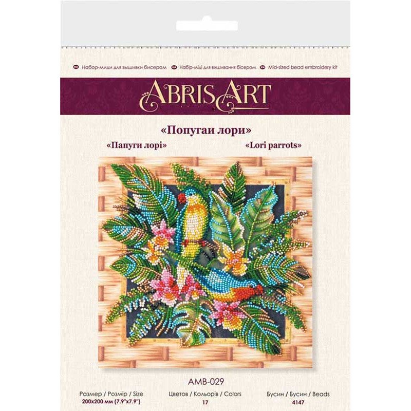 Mid-sized bead embroidery kit Abris Art AMB-029 Lory parrots