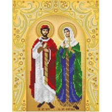 Cхема для вышивки бисером  А-строчка АС4-084 Икона Святые Мученики Петр и Феврония (золото)