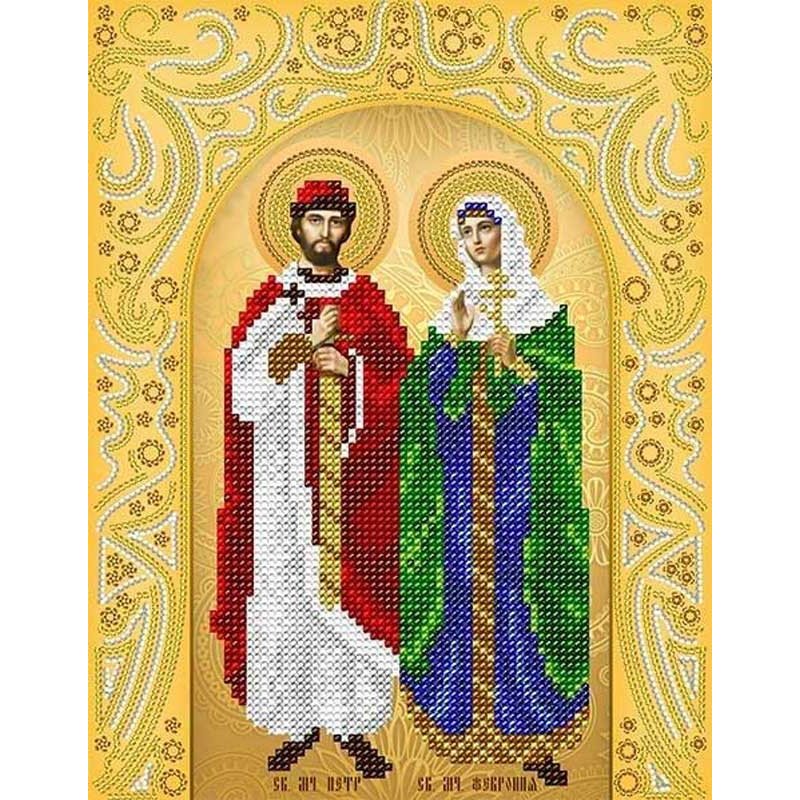 Схема для вишивання бісером А-строчка АС4-084 Ікона Святі Мученики Петро та Февронія (золото)