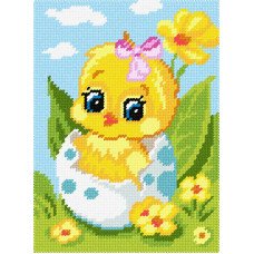 Набір для вишивання пряжею по канві з рисунком Quick Tapestry TD-26 Курчатко-дівчинка 