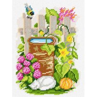 Kit for embroidery yarn on canvas with a pattern Quick Tapestry TH-26 Cat by the water barrel