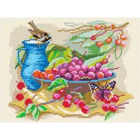 Kit for embroidery yarn on canvas with a pattern Quick Tapestry TL-08 Sparrow by a bowl of cherries