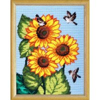 Kit for embroidery yarn on canvas with a pattern Quick Tapestry TL-29 Sparrows and Sunflowers