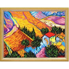 Набор для вышивки пряжей по канве с рисунком Quick Tapestry TL-46 Пейзаж с домом В. ван Го