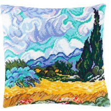Подушка для вышивки полукрестом Чарівниця V-159 Пшеничное поле с кипарисом В. ван Гог