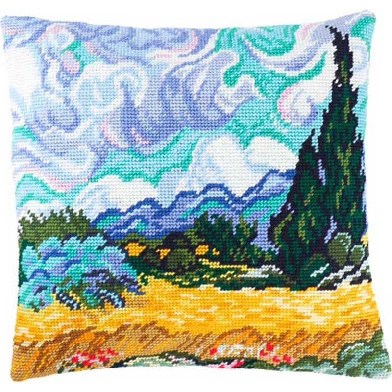 Подушка для вышивки полукрестом Чарівниця V-159 Пшеничное поле с кипарисом В. ван Гог