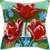 Pillow for embroidery half-cross Charіvnytsya V-23 Tulips and forget-me