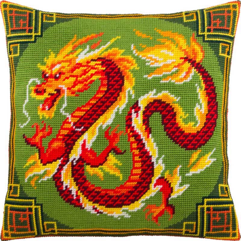 Подушка для вышивки полукрестом Чарівниця V-291 Китайский дракон