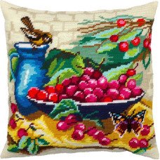 Pillow for embroidery half-cross Charіvnytsya V-317 Sparrow by a bowl of cherries