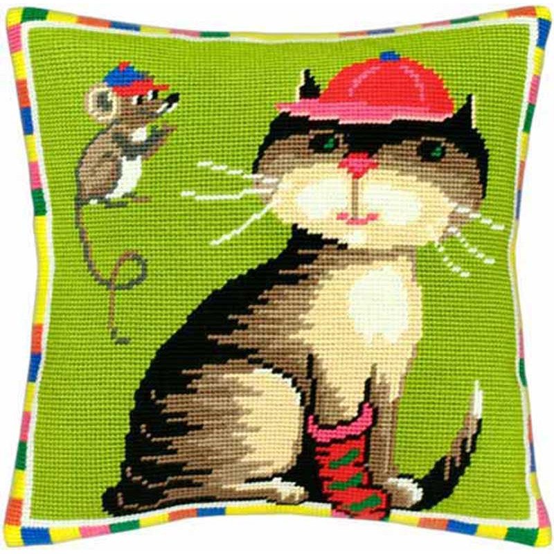 Подушка для вишивки напівхрестом Чарівниця V-32 Кіт і мишка