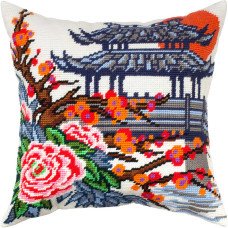 Подушка для вышивки полукрестом Чарівниця V-334 Японский сад