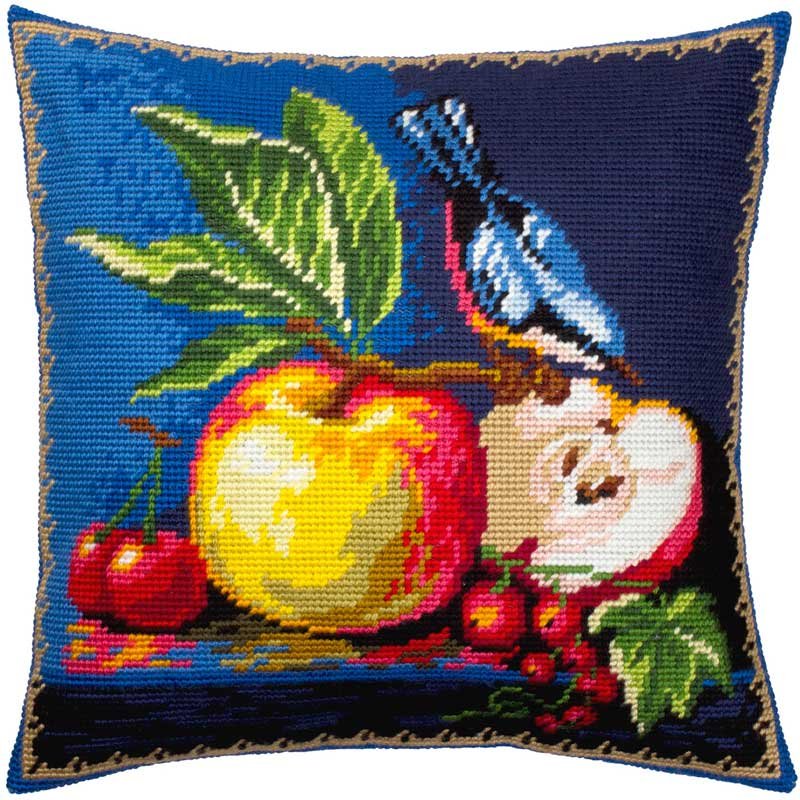 Подушка для вишивки напівхрестом Чарівниця V-355 Синьохвіст на яблуках