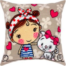 Pillow for embroidery half-cross Charіvnytsya V-424 A girl and a kitten