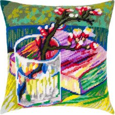 Pillow for embroidery half-cross Charіvnytsya V-555 Blooming Almond Branch in a Glass with a Book