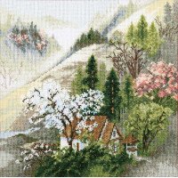 Cross stitch kit Momentos Magicos M-365 A cozy cabin by a mountain stream