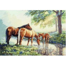 Cross Stitch Kits Classic Design 4583 Horses at the watering hole