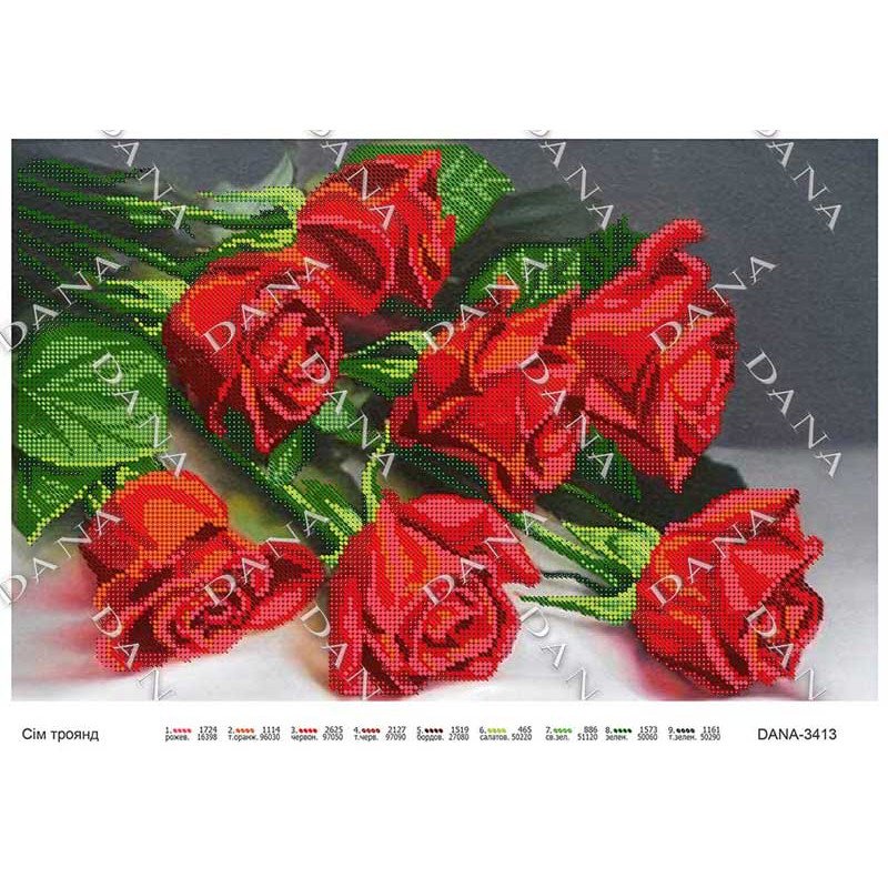 Схема для вишивання бісером ДАНА-3413 Сім троянд