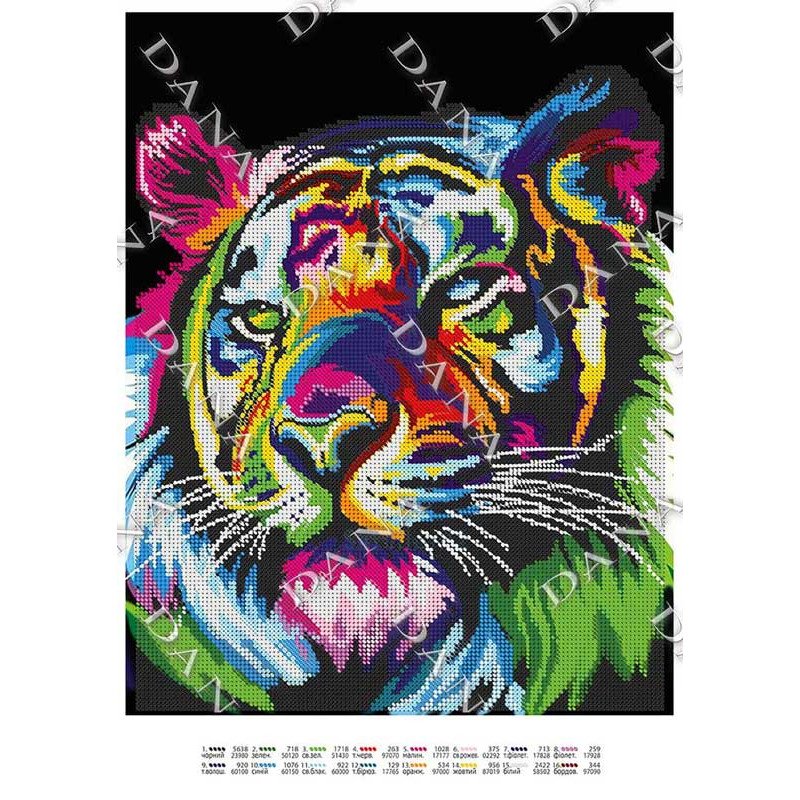 Схема для вишивання бісером ДАНА-3449 Райдужний тигр