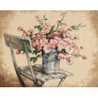 Cross Stitch Kits Dimensions 35187 Roses on a white stool