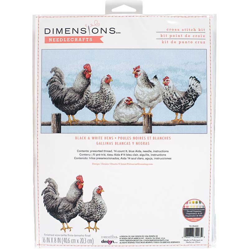 Cross Stitch Kits Dimensions 70-35403 Black & White Hens