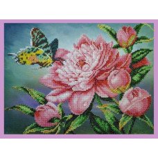 Набор вышивки бисером Картины Бисером Р-287 Пион с бабочкой