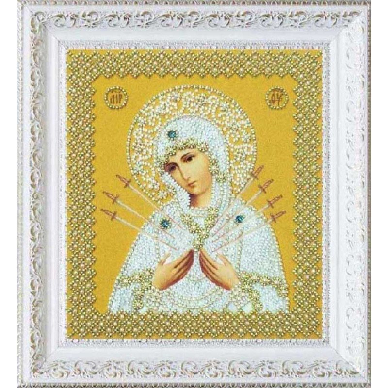 Набір вишивки бісером Картини Бісером Р-327 Ікона Божої Матері Семистрільна (золото)