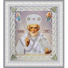 Набір вишивки бісером Картини Бісером Р-370 Ікона Святителя Чудотворця (срібло) ажур