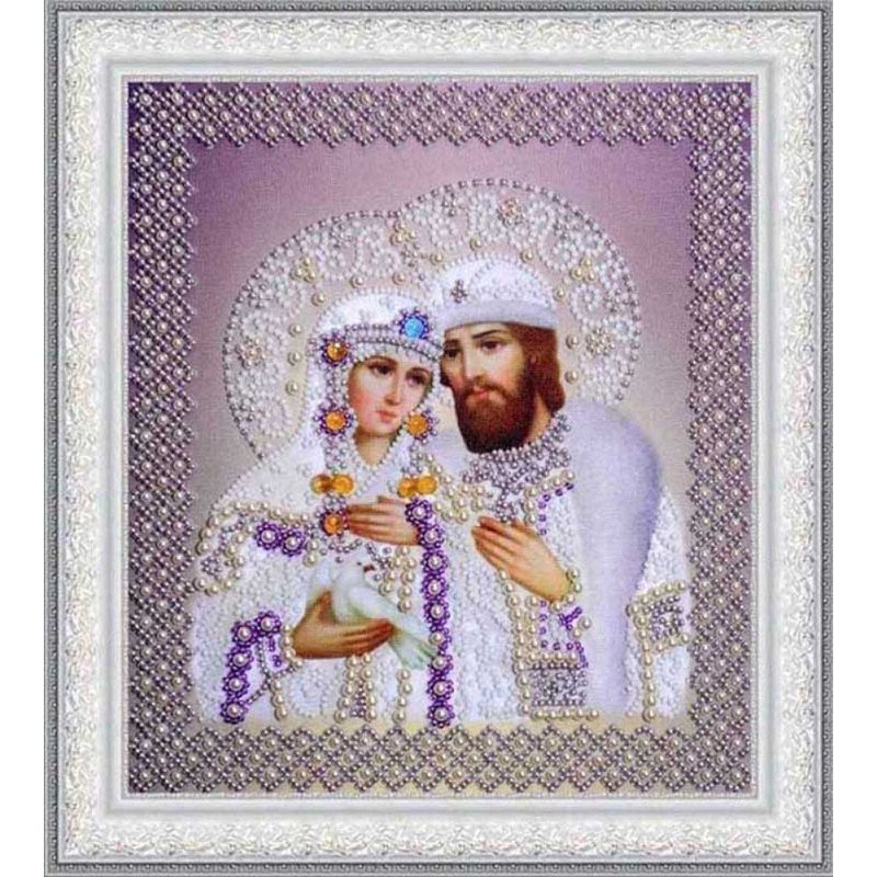 Beadwork Set Pictures Beaded Р-388 Saints Peter and Fevronia (pearls) silver