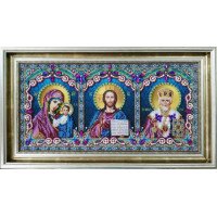 Beadwork Set Pictures Beaded Р-398 The triple icon (Savior, Our Lady of Kazan, St. Nicholas the Wonderworker)