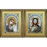 Beadwork Set Pictures Beaded Р-428 Wedding couple Icon of the Mother of God Kazan Icon Lord Almighty