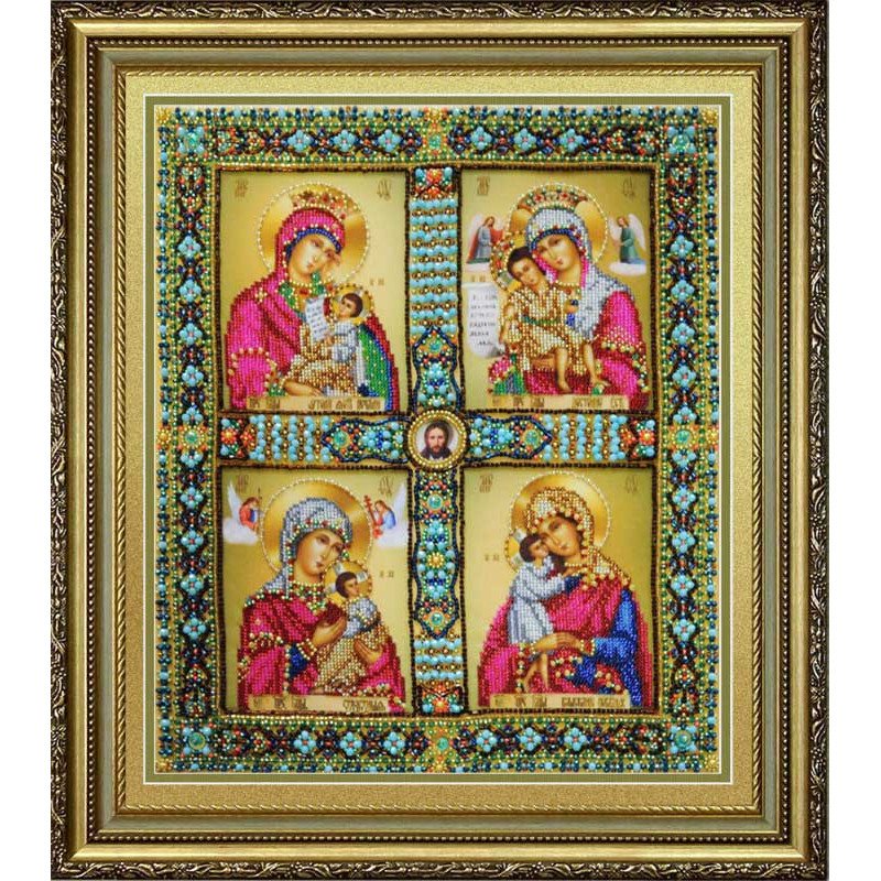 Набір вишивки бісером Картини Бісером Р-429 Чотиричастинна Ікона Пресвятої Богородиці