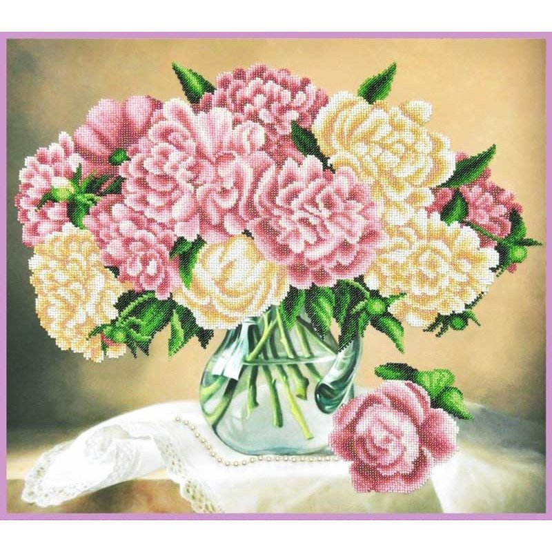 Beadwork Pattern Pictures Beaded S-252 Peonies in a vase