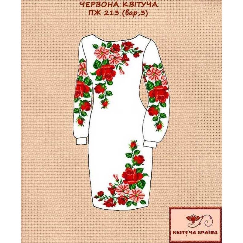 Заготовка плаття вишиванки Квітуча Країна ПЖ-213-3 Червона квітуча 3