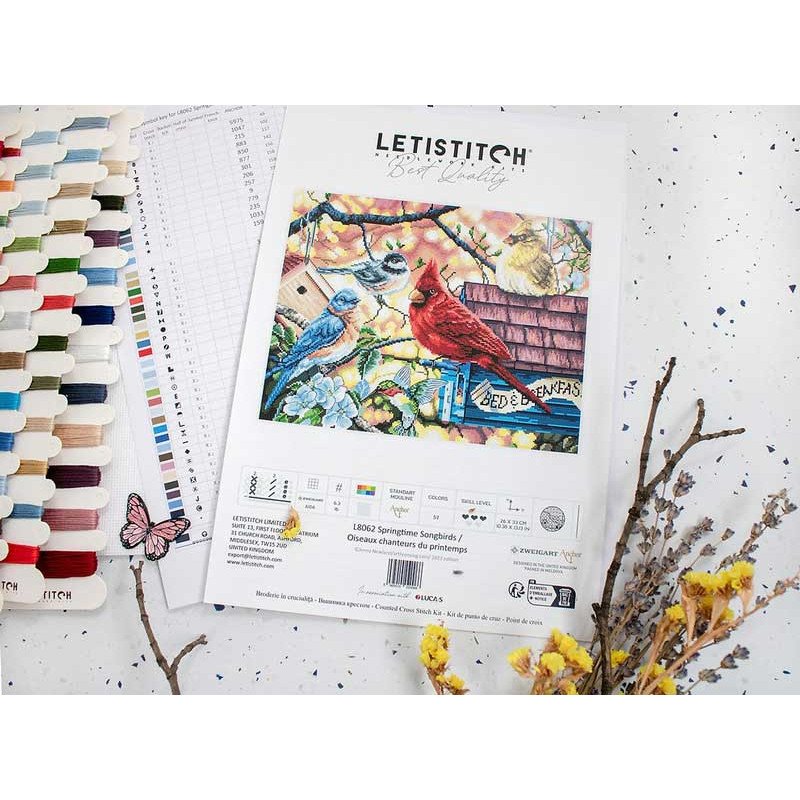 Cross Stitch Kits LetiStitch L8062 Springtime Songbirds / Oiseaux chanteurs du printemps