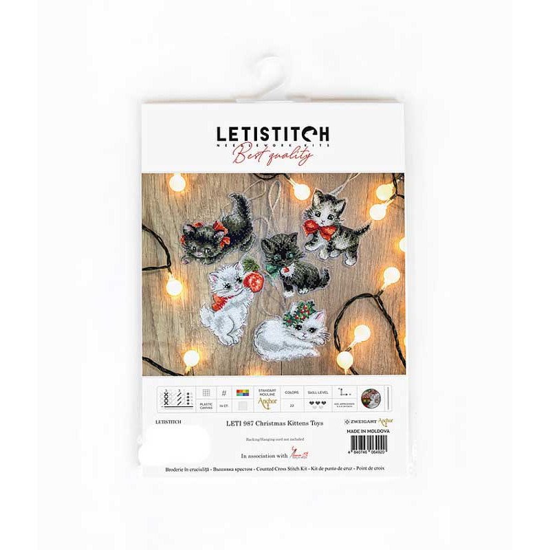Набір для вишивки хрестиком LetiStitch L987 Різдвяні іграшки Кошенята