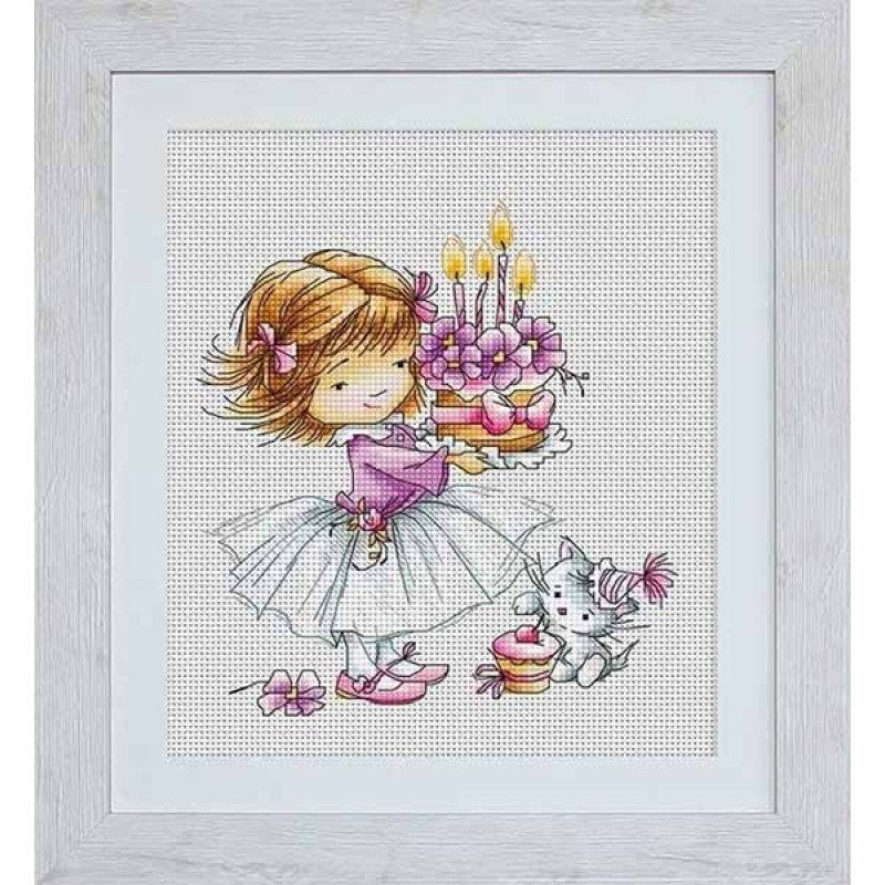 Cross Stitch Kits Luca-S B1054 Girl with a kitten and a cake