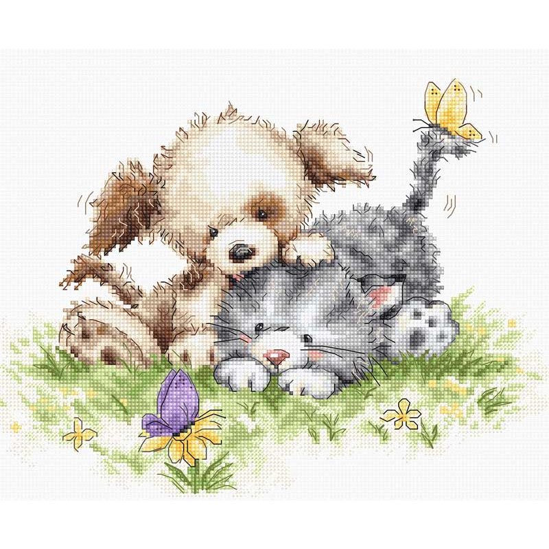 Cross Stitch Kits Luca-S B1185 Puppy and kitten with bow tie